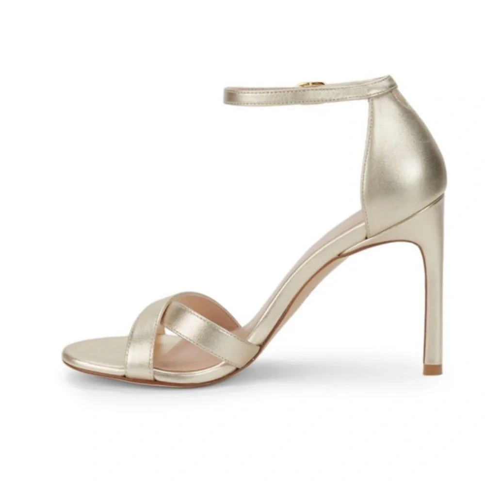 NEW Stuart Weitzman Nudistsong Metallic Cross Ankle Strap Sandals Size 11